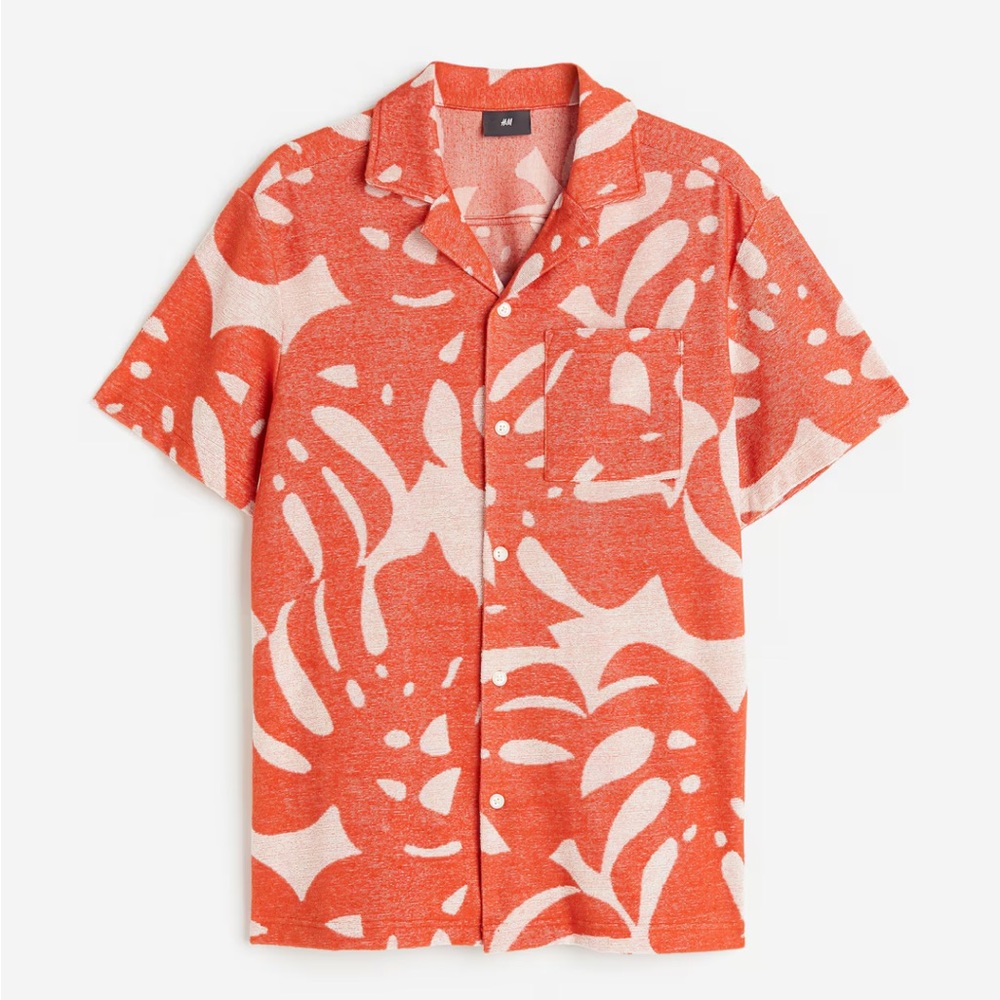 H&M Mens Regular Fit Terry Resort Button Down Shirt, Size XXL